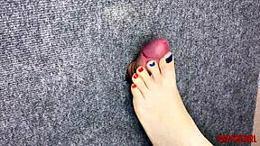 Intimate masturbation through a hidden passage with seductive feet featuring Annycandy