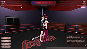 Femdom wrestling and pegging in kinky hentai game