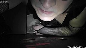 Trans women giving and receiving pleasure at glory holes
