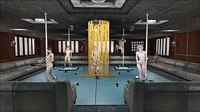 Seductive MMD dance with multiple poles in Fallout 4-themed anime attire