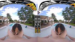 Experience an immersive outdoor encounter with a voluptuous black goddess near the pool
