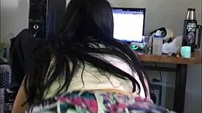 Young girl enjoys riding on top of very big penis