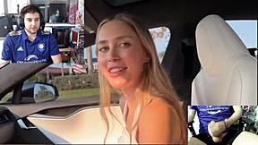 Steamy car sex with a busty babe and her hung lover