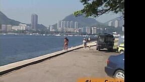 Hot and spicy exhibitionist video along the Riverside in January