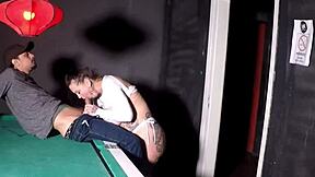 Tattooed DJ takes on amateur pool player in steamy interracial encounter