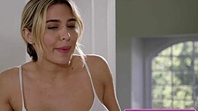 Busty blonde April Olsen seduces roommate Ella Reese for a steamy massage and more