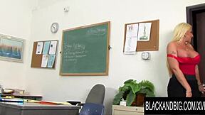 Voluptuous ebony educator Kelli Staxxx receives intense interracial pounding from a well-endowed student