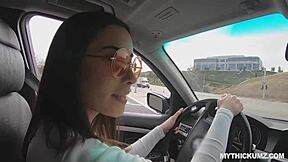 Thick Asian American teen gives a stunning blowjob in pantyhose