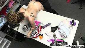 Brunette office worker Indica gets caught stealing a sex toy