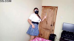 A stunning brunette kicks off her fresh academic year with homemade porn debut. She pleasures herself with a large toy before exploring her moist folds in the kitchen.