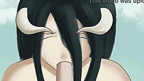 Albedo's intense oral pleasure to her dominant overlord in animated hentai