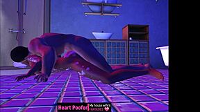A cartoon porn video featuring a woman seducing her partner in the shower.