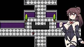 Corporate vixen in bondage in this anime game.
