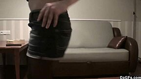 Solo girl in pantyhose, her small perky breasts and slim ass are revealed.