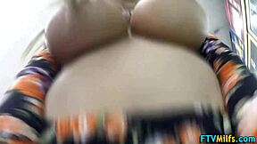Beautiful milf with natural big tits gets her pussy toyed with in this public video.