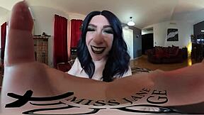 Jane Judge, the goth therapist in VR 360 degree experience.
