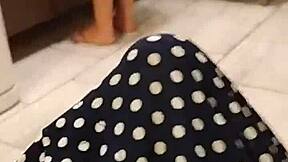 Skirtshouse Teases with Tight Jeans Skirt in Public Flirt Scene. Can You Resist the Temptation?