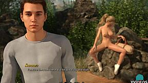 Beautiful redhead and pretty boy have sex in the woods.