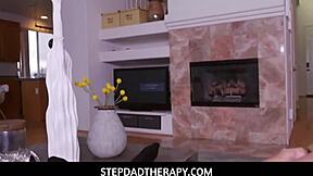 Stepson’s therapy sessions turn into steamy affairs with petite teen and her stepdad.