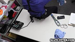 Small petite blonde girls caught in the act by the officer via security cameras