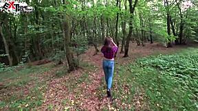 Deep throat cock in the woods with a hot brunette.