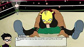 Jinx and Starfire in an animated porn video