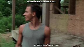 Amateur couple has rough sex outside and gets paid for it.