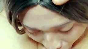 Asian amateur gives blow job to big cock