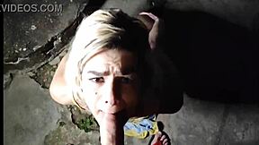 We went to the abandoned backyard to have her perform a deep throat job on me.
