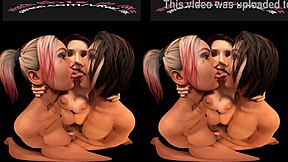 Boob loving threesome with mutual fingering and deep tongue kissing