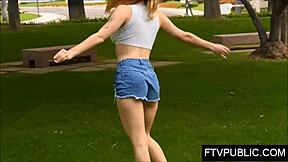 Public self-pleasure of a new teenage girl in the streets