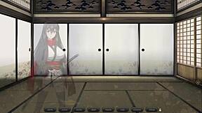 Hentai game with bound samurai and sex toys