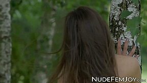Close up of Gloria Sol’s cute and natural tits in lingerie outdoors