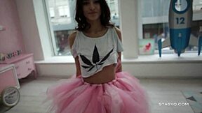 Sveta’s erotic ballet dance in a pink tutu dress is too hot to handle.