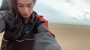 Beautiful shemale's outdoor solo pleasure performance