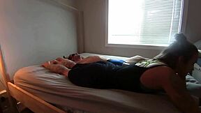 Boyfriend tied up and teased by his partner with nipple sucking and hand job