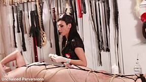Beautiful European mistress cures her slave’s cock