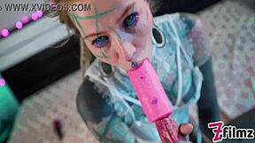 A sexy tattooed woman in lingerie suffers a rough anal sex