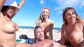 Enjoying the sun and sea with two hot friends at the beach