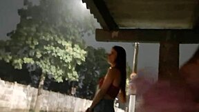 Hardcore masturbation on a bus stop outside in public