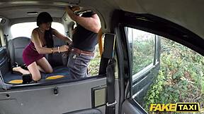 Hot Mexican woman gets cum on her glasses in a fake taxi scene