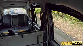 Hot Mexican woman gets cum on her glasses in a fake taxi scene