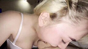 Beautiful teenage girl loves to perform a sloppy and messy blowjob