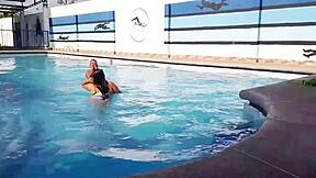 Public pool fun with horny housewife and amateur cock lover