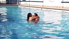 Public pool fun with horny housewife and amateur cock lover