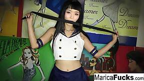 Marica’s self-pleasure journey after removing her costume