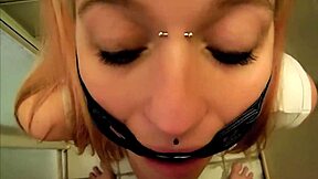 Pervypixie gets gagged and makes her submissive slave to drink her urine