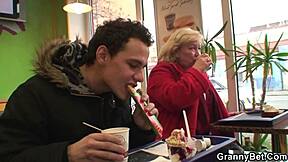 Old woman with big cans gets young man for a good time