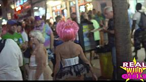 Real amateur women flashing on the streets in a fantasy festival
