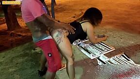 Fat bisexual gets public threesome with big black cock